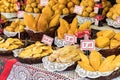 Traditional polish smoked cheese oscypek on Christmas market in