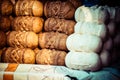 Traditional polish smoked cheese oscypek on outdoor market in Zakopane