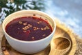 Traditional Polish soup - red borsch - christmas or easter decorations Royalty Free Stock Photo
