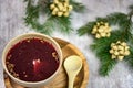 Soup made of red beetroot - red borsch - top view