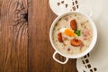 Traditional Polish white borsch with Easter decoration Royalty Free Stock Photo