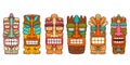 Traditional polynesian tiki idol. Illustration of tribal tiki mask. Design element for decorations. Vector illustration Royalty Free Stock Photo