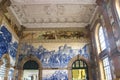 Traditional Portuguese ceramic tiles azulejo. Railway station in Porto, Portugal Royalty Free Stock Photo
