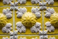 Traditional Portuguese ceramic tiles wall. Typical exterior decoration on house in Portugal