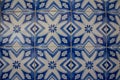 Traditional Portuguese ceramic tiles wall. Typical exterior decoration on house in Portugal