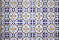 Traditional Portuguese ceramic tiles wall. Typical exterior decoration on house in Portugal