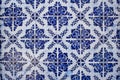 Traditional Portuguese ceramic tiles wall. Typical exterior decoration on house in Portugal