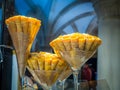 Portuguese conventual sweet called Cornucopias from Alcobaca, Portugal