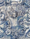 Traditional portuguese/spanish tile. Traditional ornate portuguese decorative tiles azulejos. Portugal tiles closeup. Blue and