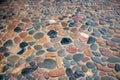 Traditional portuguese street stone pavement Stone pavement texture Royalty Free Stock Photo