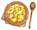 Traditional potato salad with red and green onions. Watercolor Royalty Free Stock Photo