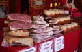 Traditional presunto ham sold at farmers market stall