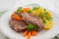 Traditional Prime boiled beef with root vegetables, Viennese Tafelspitz Royalty Free Stock Photo