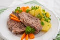 Traditional Prime boiled beef with root vegetables, Viennese Tafelspitz