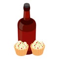 Traditional product icon isometric vector. Bottle belgian beer and cupcake icon