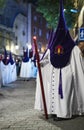 The traditional profession of religious Catholic orders during the Holy Week of the course of sinners along the streets of Madrid. Royalty Free Stock Photo