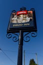 Traditional pub sign outside The Druid Inn country pub in Gorsedd