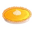 Traditional pumpkin pie with whipped cream. Icon isolated on white background. Autumn, Thanksgiving theme. Vector illustration. Us