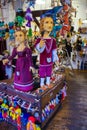 Traditional puppets made of wood. Shop in Prague