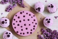 Traditional purple berry cupcakes and mousse