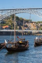 Traditional Rabelo Boats on the Bank of the River Douro - Porto, Portugal Royalty Free Stock Photo