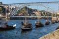 Traditional Rabelo Boats on the Bank of the River Douro - Porto, Royalty Free Stock Photo