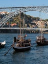 Traditional Rabelo Boats on the Bank of the River Douro - Porto, Portugal Royalty Free Stock Photo