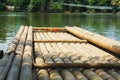 traditional raft made of bamboo floating on a lake