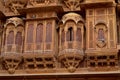 Traditional Rajasthani haveli with a decorated window at Patwon ki haveli in Jaisalmer, Rajasthan, India. Series of early-1800s