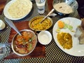 Traditional Rajasthani meal - chapati,besan gatte vegetable and roti served at Indian restaurant