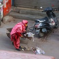 Traditional Rajasthani woman wearing pink sari,