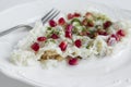 Close-up taken of one portion dessert Gullac on white plate with fork