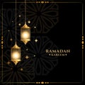 Traditional ramadan kareem wishes card with islamic lanterns