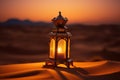 Traditional Ramadan lantern in desert. Generate AI