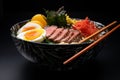 Traditional ramen soup in bowl with chopsticks, authentic asian noodle dish for food lovers