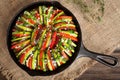 Traditional raw vegetable ratatouille in cast iron