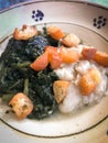 The traditional recipe from Puglia: chicory with fave beans puree and fried bread Royalty Free Stock Photo