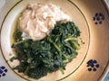 The traditional recipe from Puglia: chicory with fave beans puree and fried bread Royalty Free Stock Photo