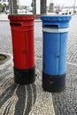Traditional red and blue letter boxes on the azores Royalty Free Stock Photo