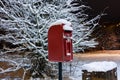 Traditional red postbox in the snow Royalty Free Stock Photo