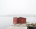 Traditional red colored wooden fishing stage Royalty Free Stock Photo