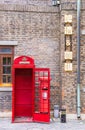 Traditional red English phone booth in the Five Great Avenues of Tianjin