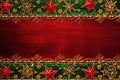 traditional red and green christmas border with golden stars Royalty Free Stock Photo