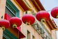 Traditional Red Lanterns Hanging Over Chinatown Street Royalty Free Stock Photo