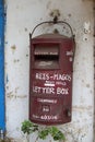 Traditional red old Indian mailbox. India Goa Royalty Free Stock Photo