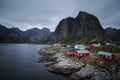 Traditional red rorbu cottages in Hamnoy village, Lofoten islands, Norway