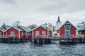 Traditional red rorbu houses in Reine, Norway Royalty Free Stock Photo