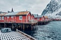 Traditional red rorbu houses in Reine, Norway Royalty Free Stock Photo