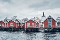 Traditional red rorbu houses in Reine, Norway