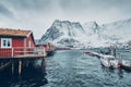 Traditional red rorbu houses in Reine, Norway Royalty Free Stock Photo
